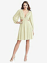 Front View Thumbnail - Butter Yellow Bishop Sleeve Ruffled Chiffon Cutout Mini Dress - Hannah