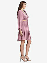 Side View Thumbnail - Dusty Pink Bishop Sleeve Ruffled Chiffon Cutout Mini Dress - Hannah
