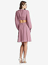Rear View Thumbnail - Dusty Pink Bishop Sleeve Ruffled Chiffon Cutout Mini Dress - Hannah