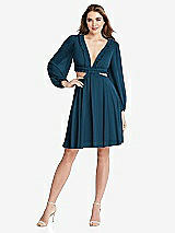 Front View Thumbnail - Atlantic Blue Bishop Sleeve Ruffled Chiffon Cutout Mini Dress - Hannah