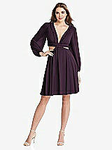 Front View Thumbnail - Aubergine Bishop Sleeve Ruffled Chiffon Cutout Mini Dress - Hannah