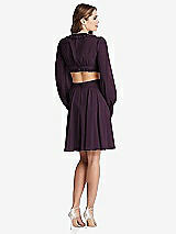 Rear View Thumbnail - Aubergine Bishop Sleeve Ruffled Chiffon Cutout Mini Dress - Hannah