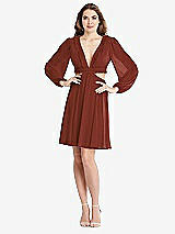 Alt View 1 Thumbnail - Auburn Moon Bishop Sleeve Ruffled Chiffon Cutout Mini Dress - Hannah
