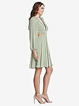 Side View Thumbnail - Celadon Bishop Sleeve Ruffled Chiffon Cutout Mini Dress - Hannah