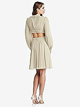 Rear View Thumbnail - Champagne Bishop Sleeve Ruffled Chiffon Cutout Mini Dress - Hannah