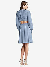 Rear View Thumbnail - Cloudy Bishop Sleeve Ruffled Chiffon Cutout Mini Dress - Hannah