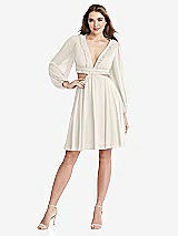Front View Thumbnail - Ivory Bishop Sleeve Ruffled Chiffon Cutout Mini Dress - Hannah