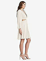 Side View Thumbnail - Ivory Bishop Sleeve Ruffled Chiffon Cutout Mini Dress - Hannah