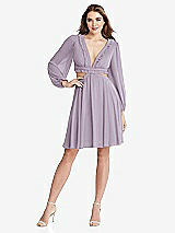 Front View Thumbnail - Lilac Haze Bishop Sleeve Ruffled Chiffon Cutout Mini Dress - Hannah