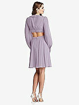 Rear View Thumbnail - Lilac Haze Bishop Sleeve Ruffled Chiffon Cutout Mini Dress - Hannah