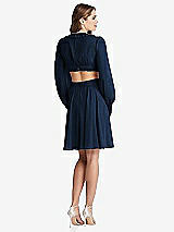 Rear View Thumbnail - Midnight Navy Bishop Sleeve Ruffled Chiffon Cutout Mini Dress - Hannah