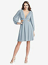 Front View Thumbnail - Mist Bishop Sleeve Ruffled Chiffon Cutout Mini Dress - Hannah