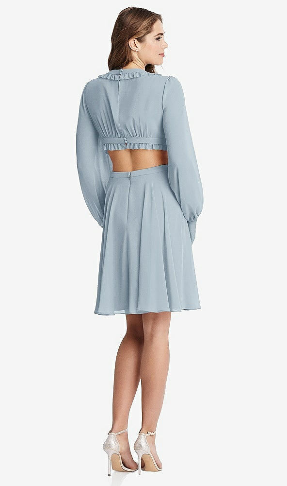 Back View - Mist Bishop Sleeve Ruffled Chiffon Cutout Mini Dress - Hannah