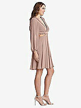 Side View Thumbnail - Neu Nude Bishop Sleeve Ruffled Chiffon Cutout Mini Dress - Hannah
