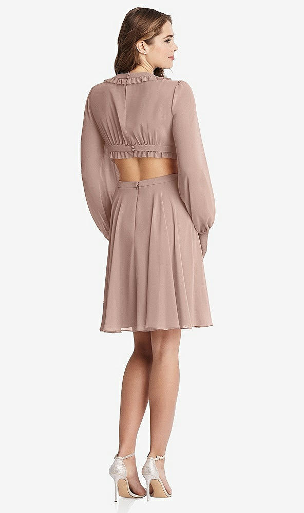 Back View - Neu Nude Bishop Sleeve Ruffled Chiffon Cutout Mini Dress - Hannah
