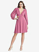 Front View Thumbnail - Orchid Pink Bishop Sleeve Ruffled Chiffon Cutout Mini Dress - Hannah