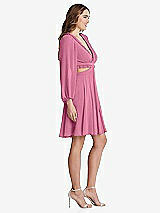Side View Thumbnail - Orchid Pink Bishop Sleeve Ruffled Chiffon Cutout Mini Dress - Hannah