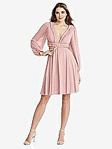 Front View Thumbnail - Rose Bishop Sleeve Ruffled Chiffon Cutout Mini Dress - Hannah