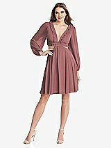 Front View Thumbnail - Rosewood Bishop Sleeve Ruffled Chiffon Cutout Mini Dress - Hannah
