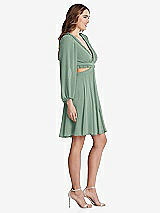 Side View Thumbnail - Seagrass Bishop Sleeve Ruffled Chiffon Cutout Mini Dress - Hannah