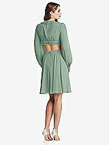 Rear View Thumbnail - Seagrass Bishop Sleeve Ruffled Chiffon Cutout Mini Dress - Hannah