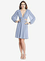 Alt View 1 Thumbnail - Sky Blue Bishop Sleeve Ruffled Chiffon Cutout Mini Dress - Hannah