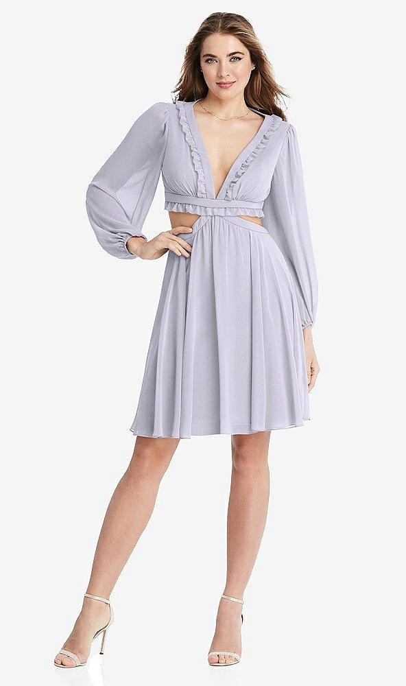 Front View - Silver Dove Bishop Sleeve Ruffled Chiffon Cutout Mini Dress - Hannah