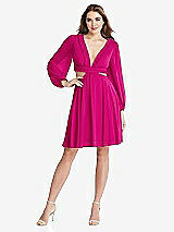 Front View Thumbnail - Think Pink Bishop Sleeve Ruffled Chiffon Cutout Mini Dress - Hannah