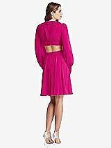 Rear View Thumbnail - Think Pink Bishop Sleeve Ruffled Chiffon Cutout Mini Dress - Hannah