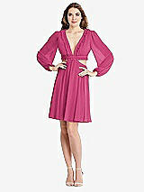 Alt View 1 Thumbnail - Tea Rose Bishop Sleeve Ruffled Chiffon Cutout Mini Dress - Hannah