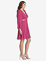 Side View Thumbnail - Tea Rose Bishop Sleeve Ruffled Chiffon Cutout Mini Dress - Hannah