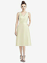 Front View Thumbnail - Butter Yellow Sleeveless V-Neck Satin Midi Dress with Pockets