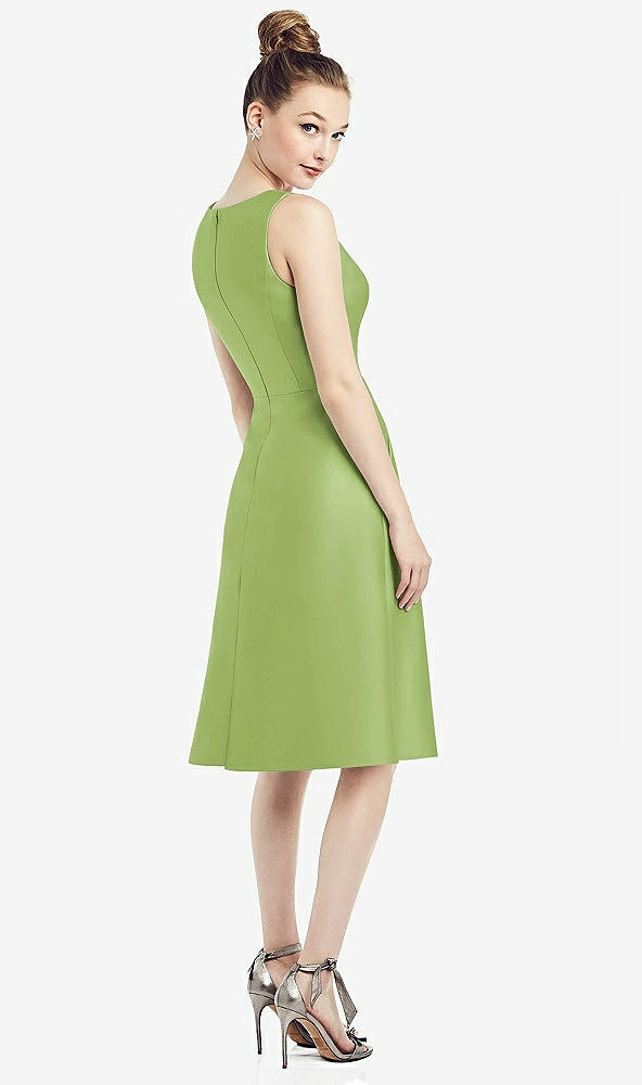 Back View - Mojito Sleeveless V-Neck Satin Midi Dress with Pockets
