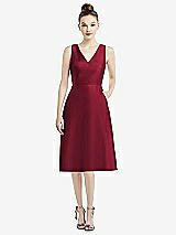 Front View Thumbnail - Burgundy Sleeveless V-Neck Satin Midi Dress with Pockets