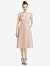 Front View Thumbnail - Cameo Sleeveless V-Neck Satin Midi Dress with Pockets