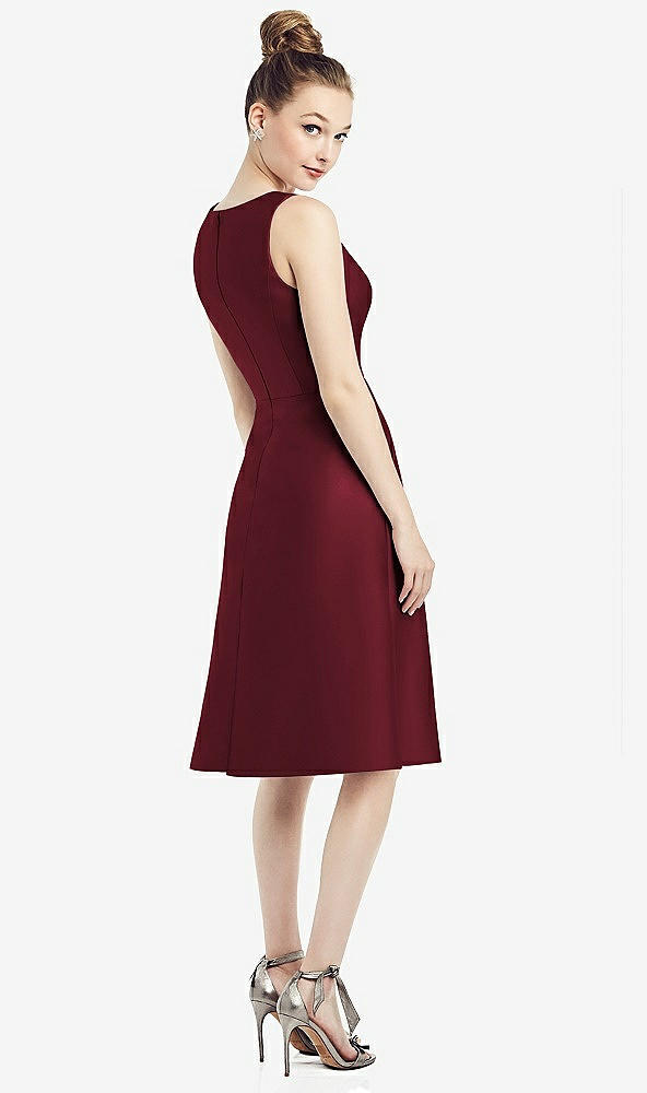 Back View - Cabernet Sleeveless V-Neck Satin Midi Dress with Pockets