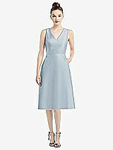 Front View Thumbnail - Mist Sleeveless V-Neck Satin Midi Dress with Pockets