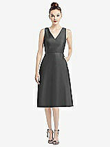 Front View Thumbnail - Pewter Sleeveless V-Neck Satin Midi Dress with Pockets