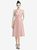 Front View Thumbnail - Rose Sleeveless V-Neck Satin Midi Dress with Pockets
