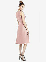 Rear View Thumbnail - Rose Sleeveless V-Neck Satin Midi Dress with Pockets