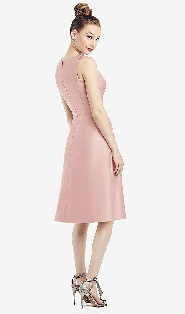 Back View - Rose Sleeveless V-Neck Satin Midi Dress with Pockets