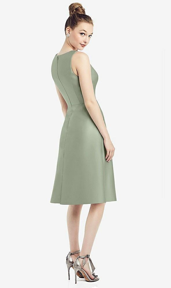 Back View - Sage Sleeveless V-Neck Satin Midi Dress with Pockets