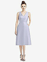 Front View Thumbnail - Silver Dove Sleeveless V-Neck Satin Midi Dress with Pockets