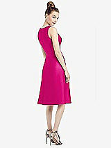 Rear View Thumbnail - Think Pink Sleeveless V-Neck Satin Midi Dress with Pockets