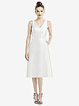 Front View Thumbnail - White Sleeveless V-Neck Satin Midi Dress with Pockets