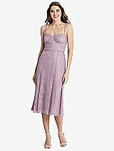 Front View Thumbnail - Suede Rose Lace Bustier Midi Dress with Spaghetti Straps