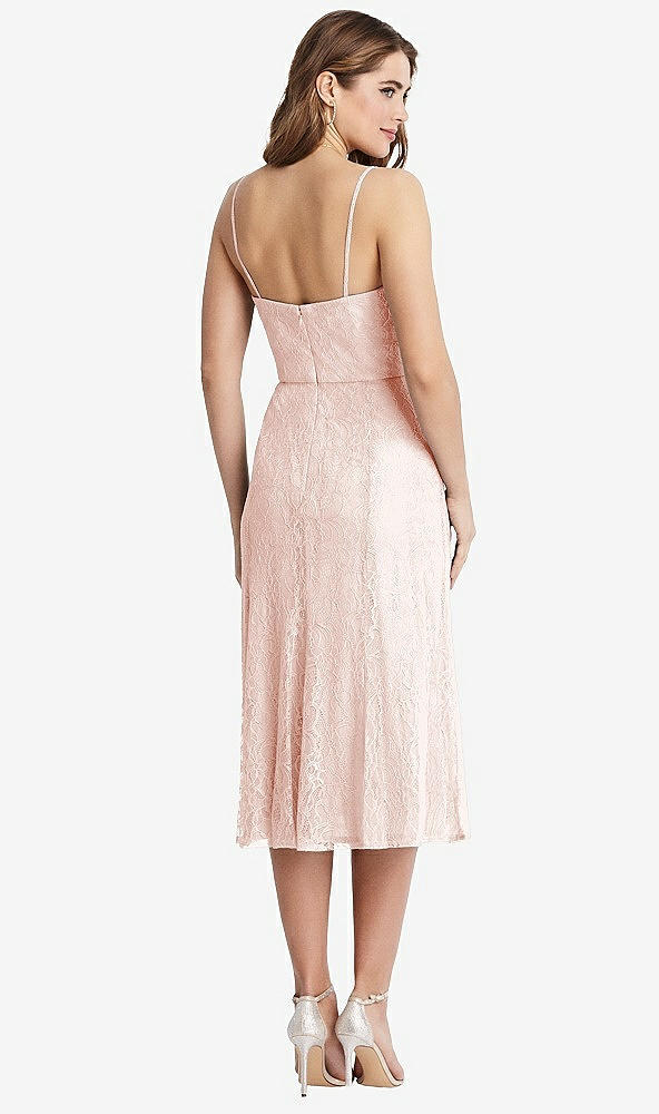 Back View - Blush Lace Bustier Midi Dress with Spaghetti Straps