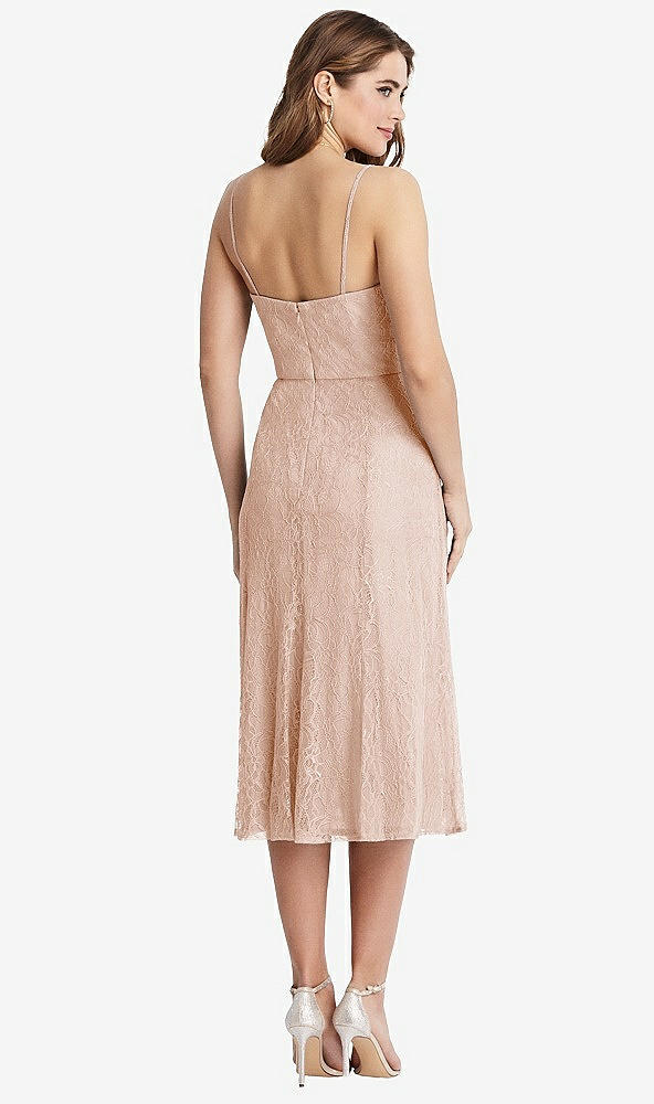 Back View - Cameo Lace Bustier Midi Dress with Spaghetti Straps