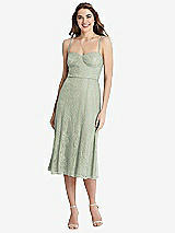Front View Thumbnail - Celadon Lace Bustier Midi Dress with Spaghetti Straps