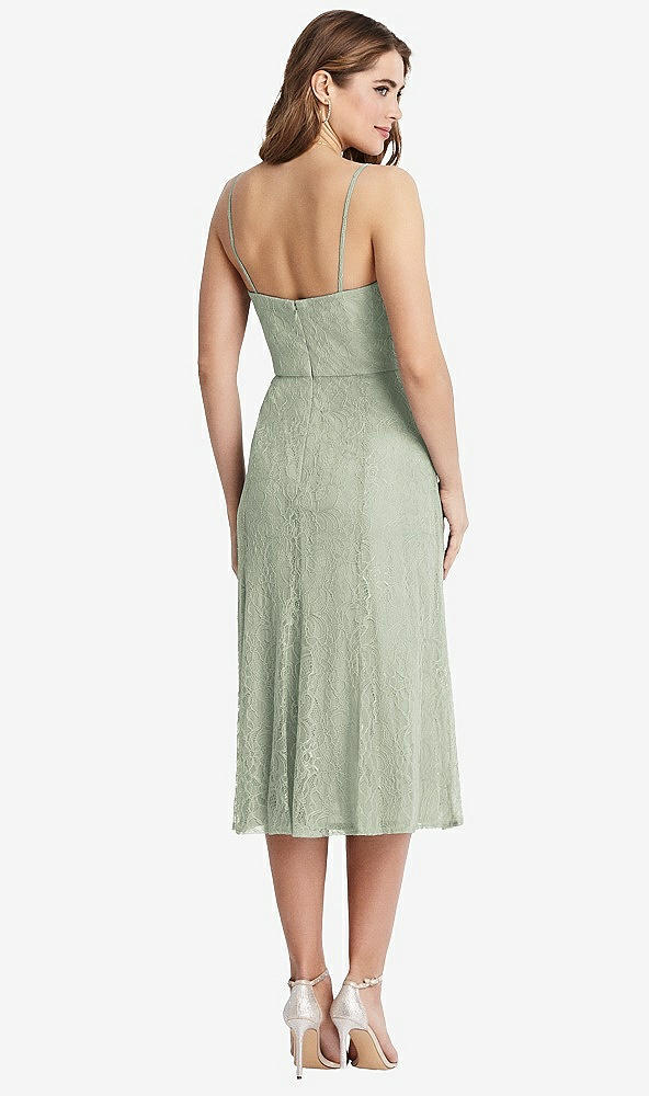Back View - Celadon Lace Bustier Midi Dress with Spaghetti Straps